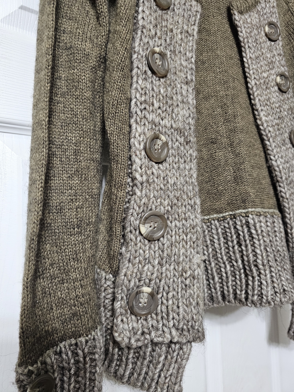 BKE Taupe and Cream Button-Trim Knit Cardigan - Picture 2 of 4